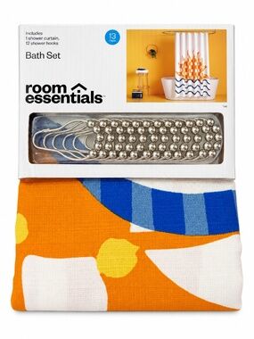 Room Essentials Sun Rise 13 Piece Shower Curtain Set Orange Blue NWT